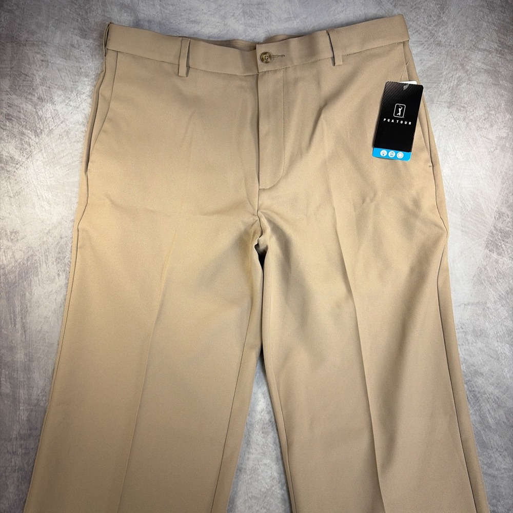 PGA TOUR Golf Pants Mens 34x32 Tan Expandable Waist Performance Trousers